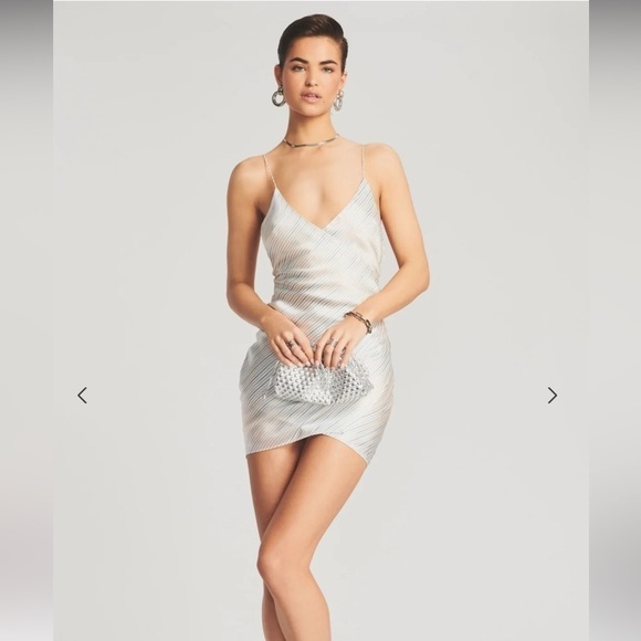 SER.O.YA Dresses & Skirts - SER.O.YA | Bodycon Leah Classic Mini Slip Dress Silk Ivory W/ Blue Stripe